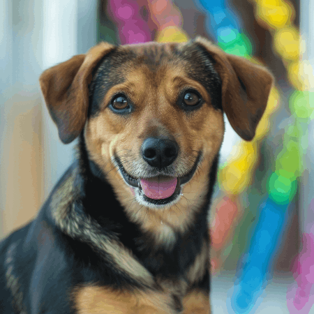 mix breed dog on a colorful background