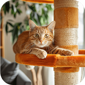 cat resting on a cat tree